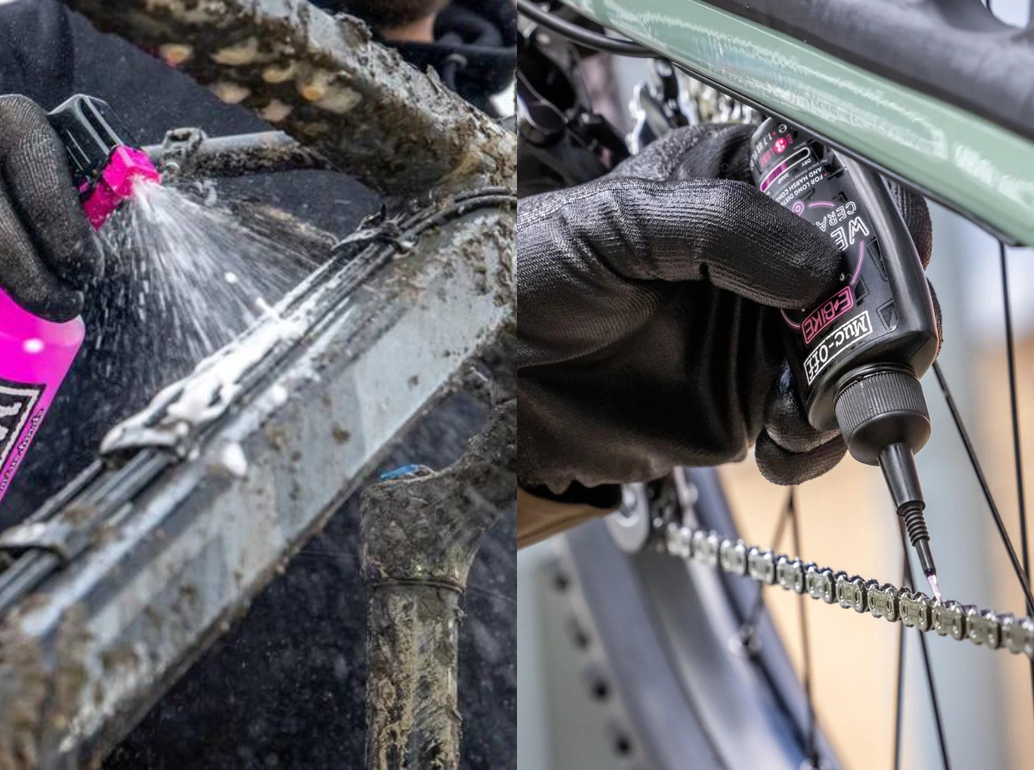 Detailfotos vom Fahrrad putzen und Komponenten pflegen beispiel Kette ölen